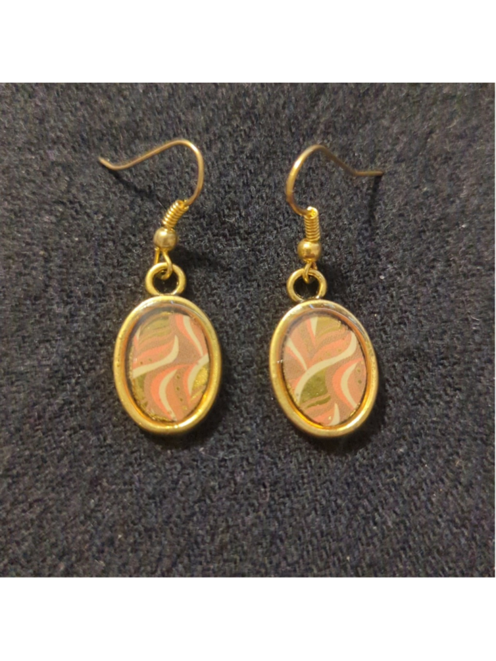 Gold Tone Brown Cream Orange Swirl Dainty Delicate Drop Statement Earrings